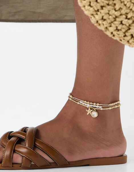 3-Pack Starfish Pearl Anklets , , large