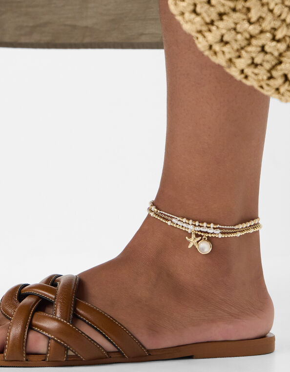 3-Pack Starfish Pearl Anklets , , large