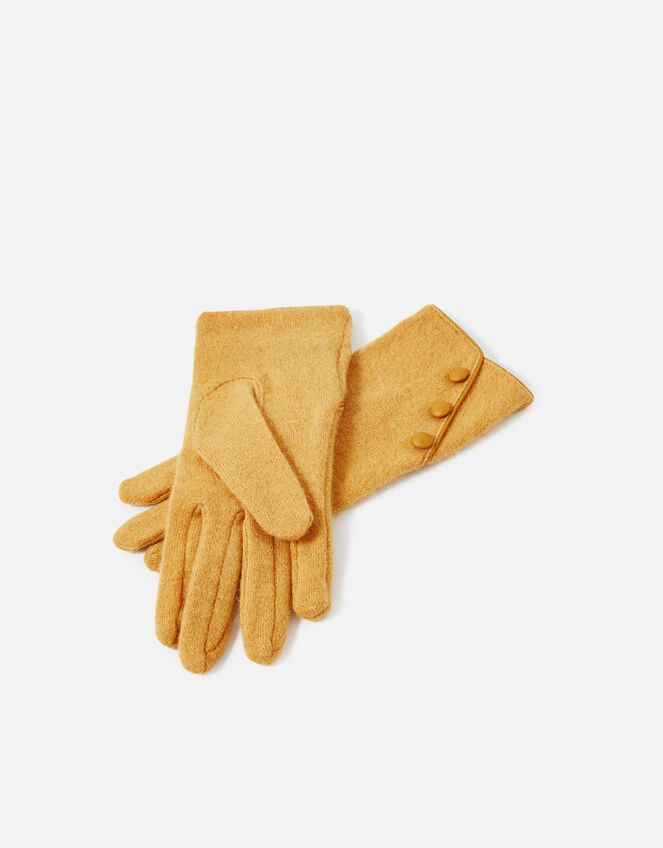 Button Gloves in Wool Blend, Yellow (OCHRE), large