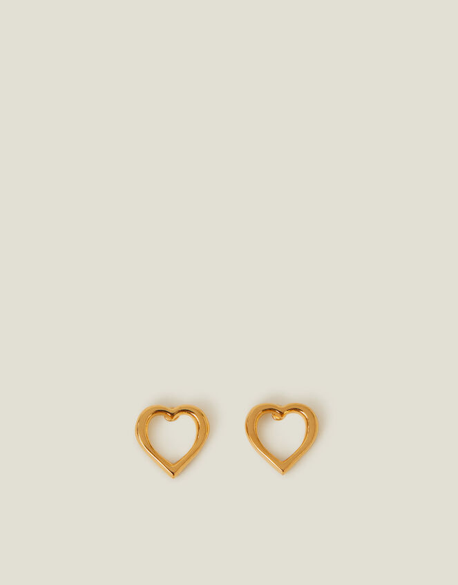 14ct Gold-Plated Stainless Steel Heart Stud Earrings, , large