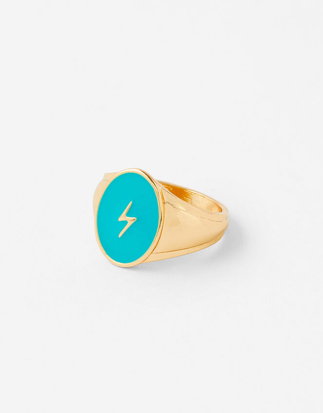 Lightning Bolt Signet Ring, Gold (GOLD), large