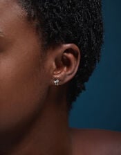 Sterling Silver Bow Stud Earrings, , large