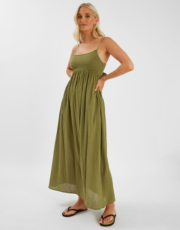 Tie-Back Sleeveless Maxi Dress, Green (KHAKI), large