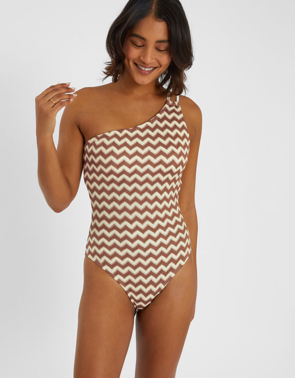 Crochet One-Shoulder Swimsuit, Natural (NATURAL), large