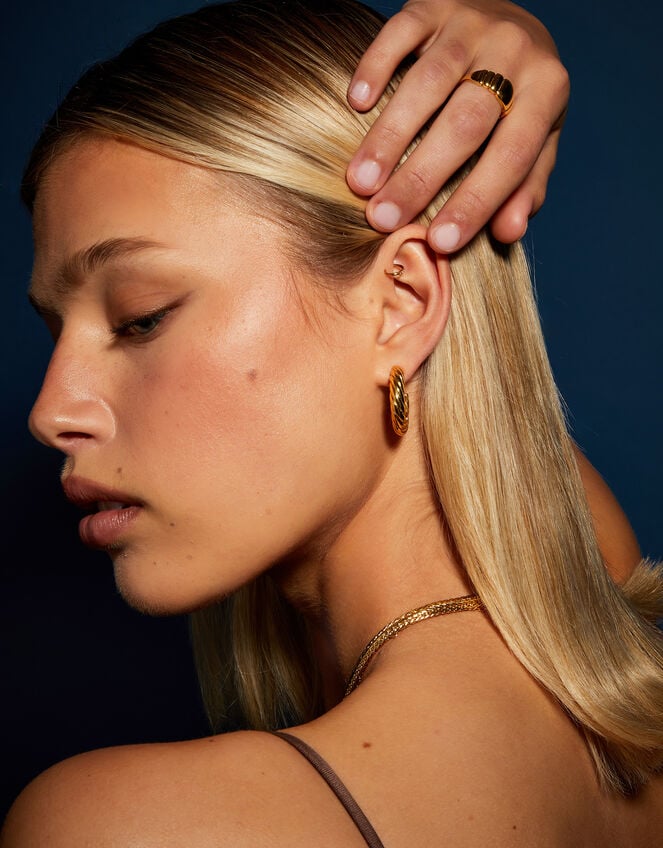 14ct Gold-Plated Twist Chunky Hoop Earrings, , large