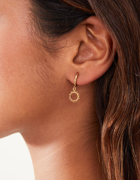 14ct Gold-Plated Sun Huggie Hoops , , large