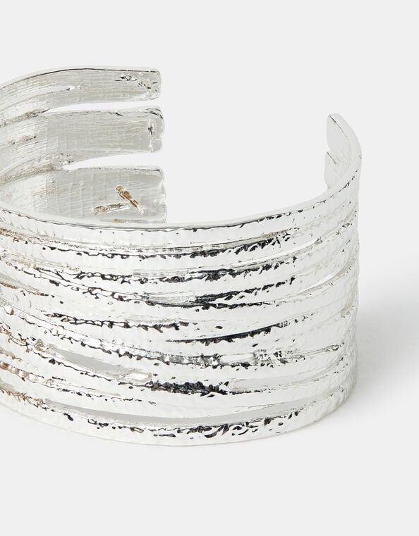 Texture Layered Cuff Bracelet, Silver (SILVER), large