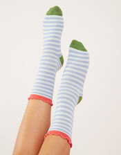 Stripe and Frill Socks, Blue (BLUE), large