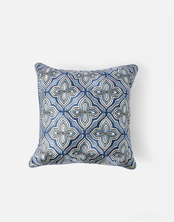 Embroidered Palermo Tile Cushion Cover Blue, Blue (BLUE), large