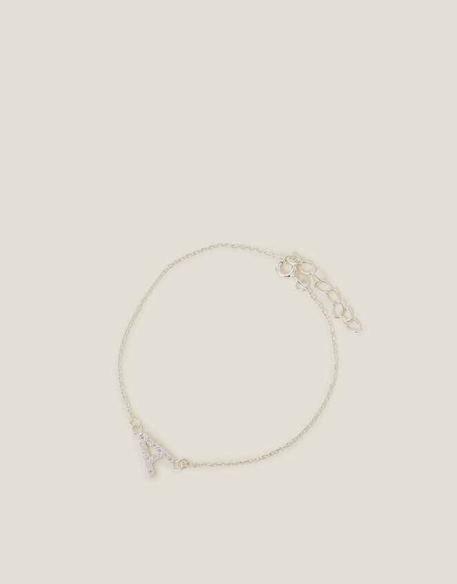 Sterling Silver Sparkle Initial Bracelet, Silver (ST SILVER), large