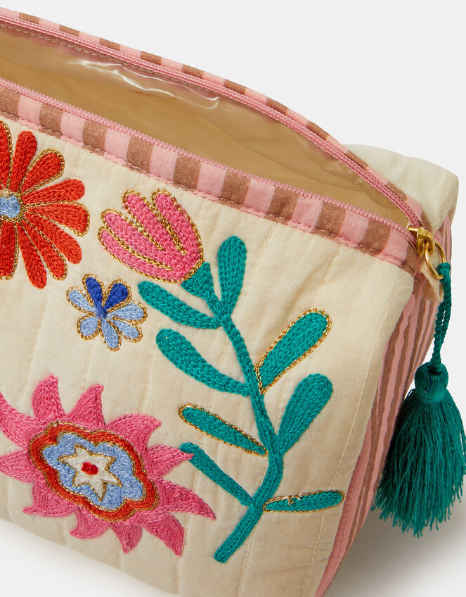 Floral Print Quilted Make Up Bag, , large