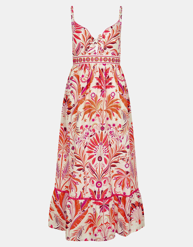 Palm Print Tie-Front Midi Sundress, Ivory (IVORY), large