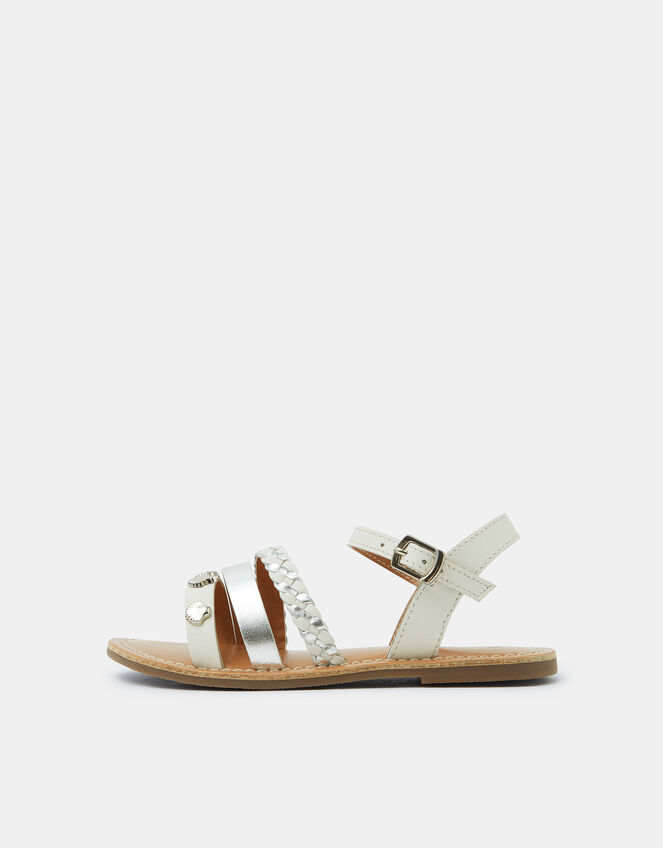 Girls Shell Metallic Sandals, White (WHITE), large