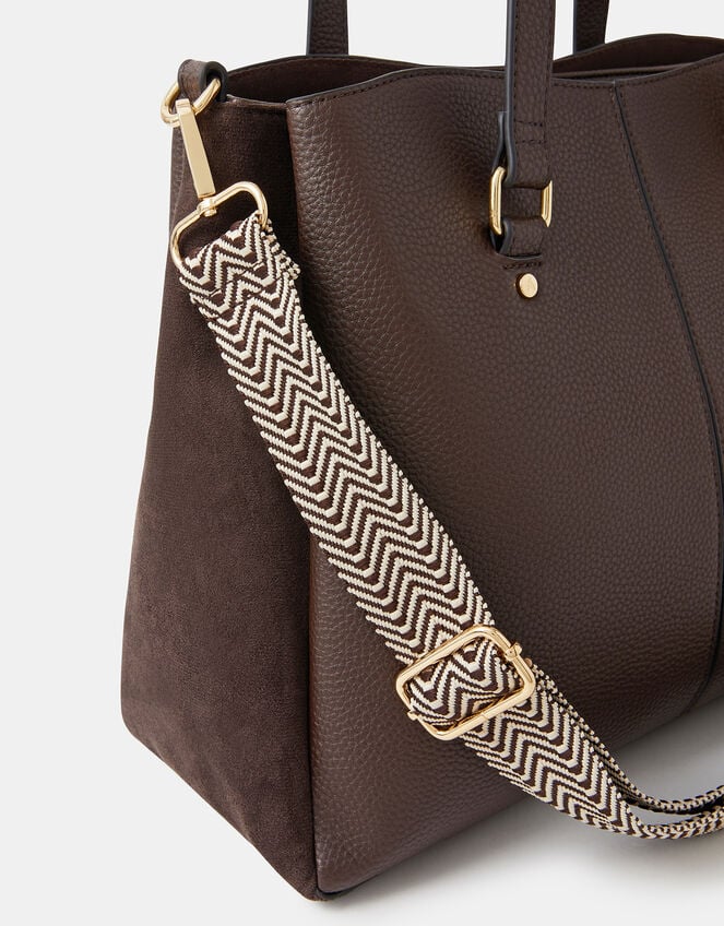Webbing Strap Faux Leather Shoulder Bag, Brown (CHOCOLATE), large