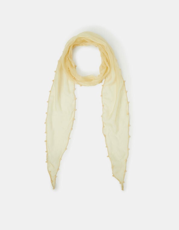 Pearl-Edged Sheer Scarf, Natural (CHAMPAGNE), large