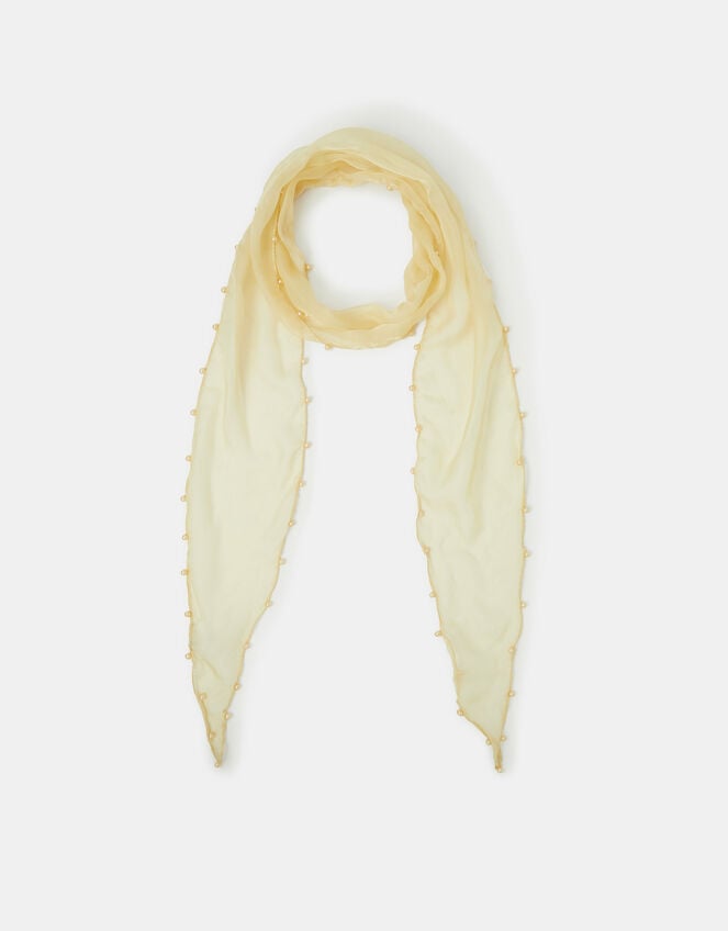 Pearl-Edged Sheer Scarf, Natural (CHAMPAGNE), large