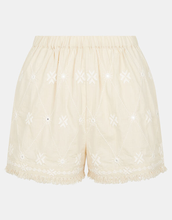 Mirror Embellished Cotton Shorts, Ivory (IVORY), large