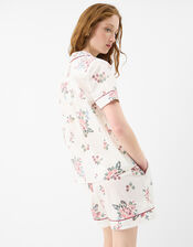 Floral Print Cotton Shorts Pyjamas Set, Ivory (IVORY), large