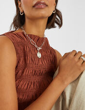Sterling Silver-Plated Swirl Disc Chain Necklace, , large