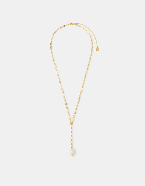 14ct Gold-Plated Pearl Lariat Necklace, , large