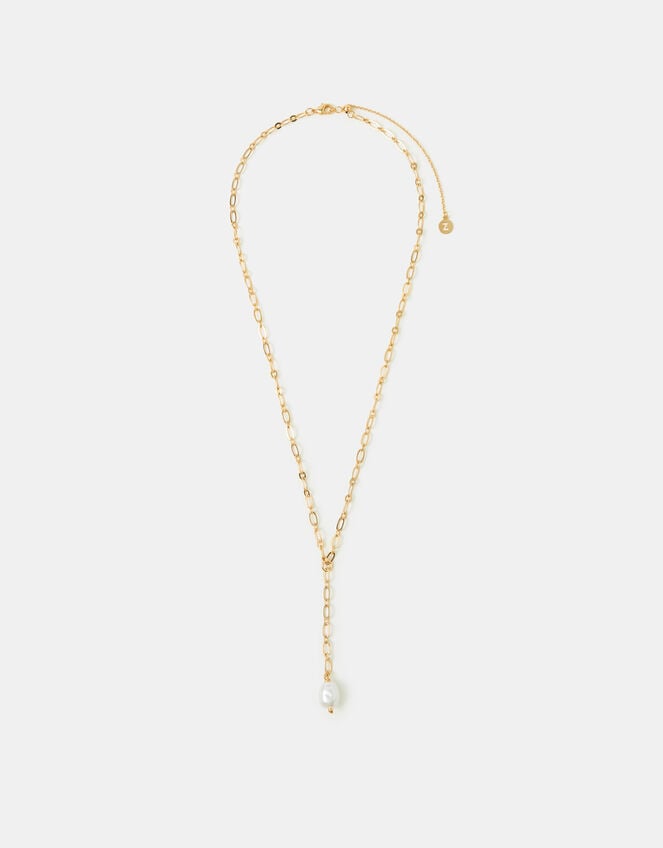 14ct Gold-Plated Pearl Lariat Necklace, , large