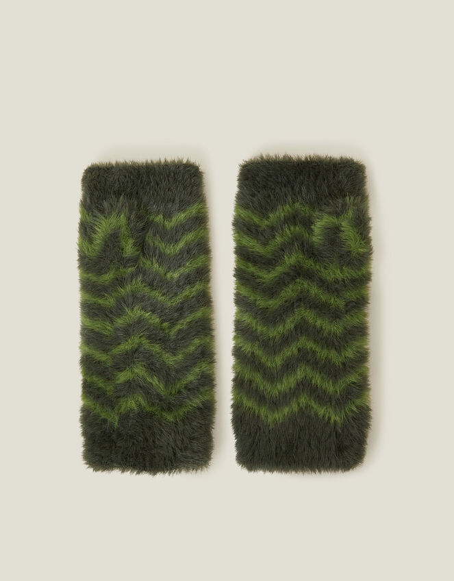 Faux Fur Chevron Cut-Off Gloves, , large
