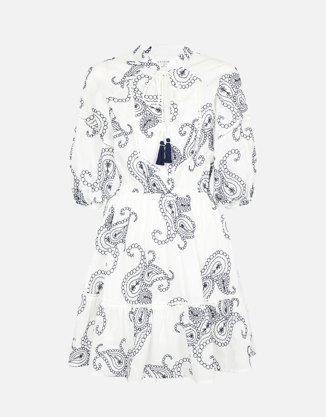 Embroidered Tassel Tie Dress, Blue (NAVY), large