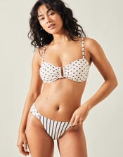 Polka Dot and Stripe Bikini Bottoms, Ivory (IVORY), large