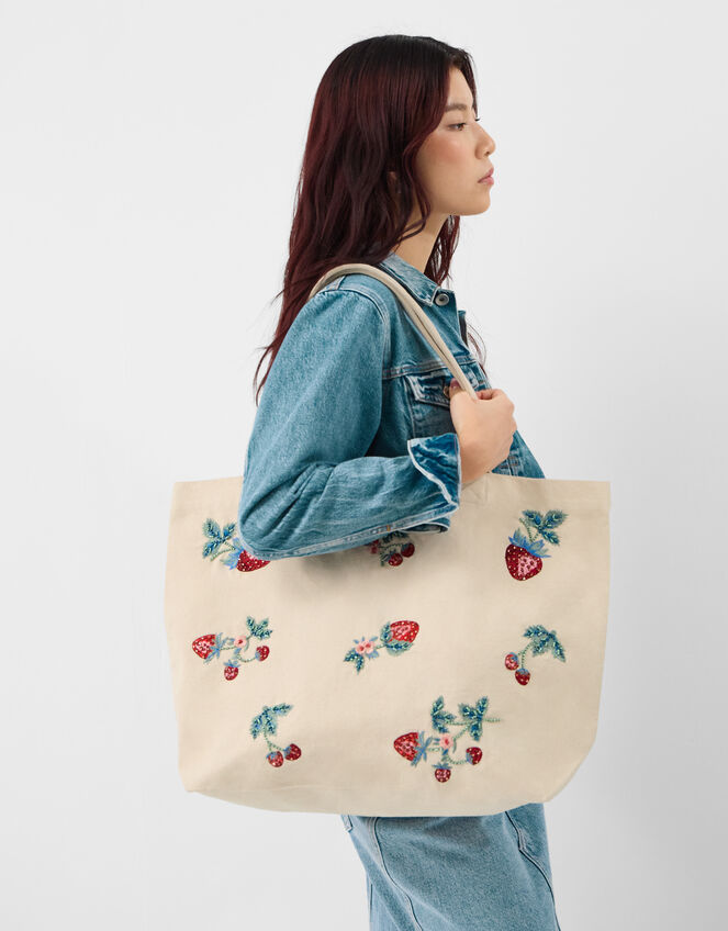 Strawberry Embellished Shopper Bag, , large