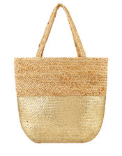 Sarah Woven Beach Tote Bag with Metallic Panel, , large
