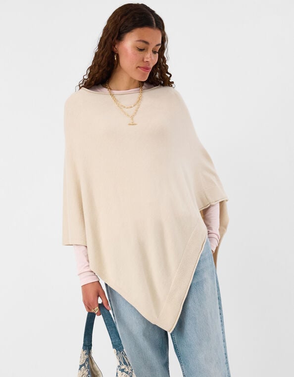 Knit Poncho, Natural (NATURAL), large