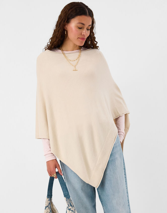 Knit Poncho, Natural (NATURAL), large