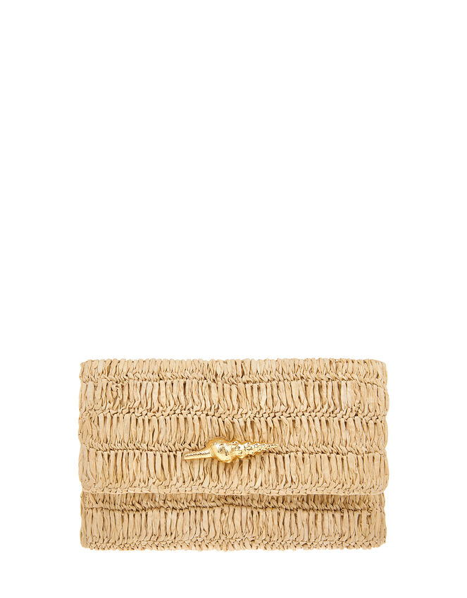 Raffia Seashell Clutch Bag, , large