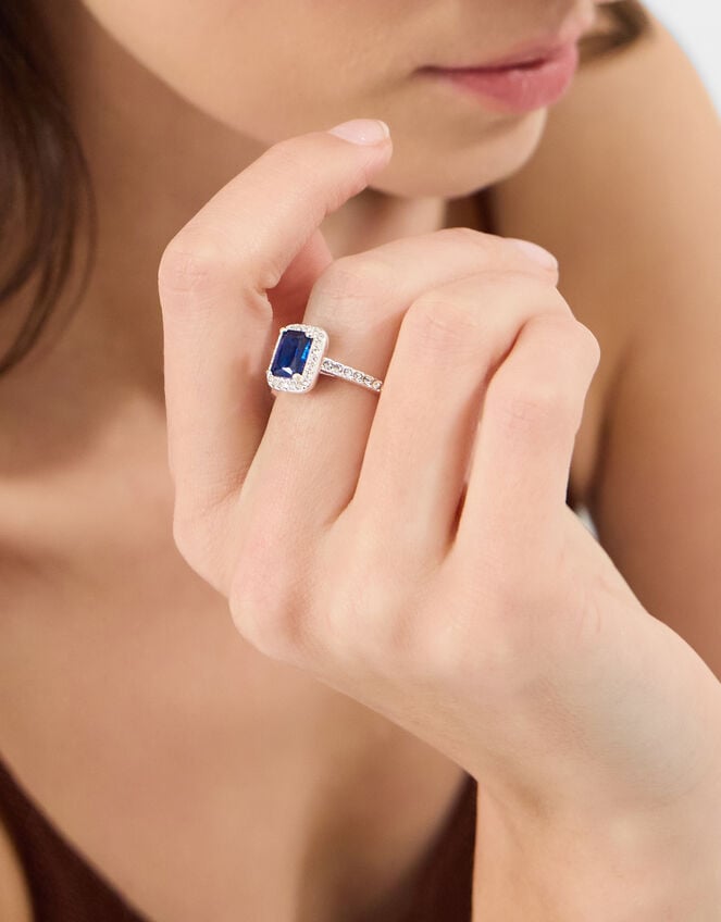 Square Cubic Zirconia Halo Ring, Silver (SILVER), large