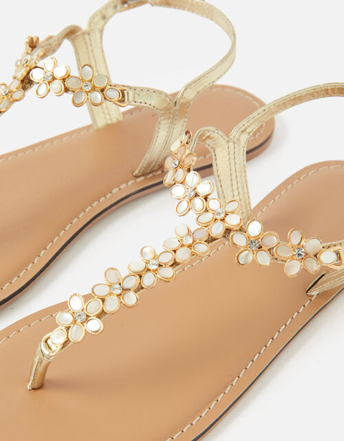Pearly Floral Strap Sandals, Cream (PEARL), large