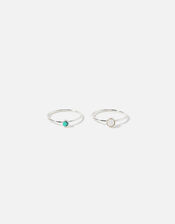 Sterling Silver Shell and Stone Ring, Silver (ST SILVER), large