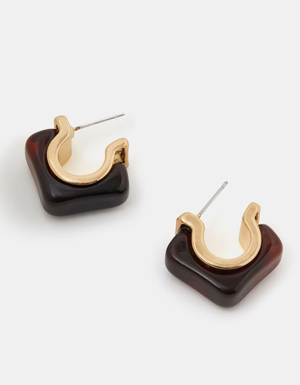 Chunky Square Resin Hoop Earrings, , large