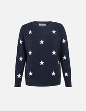 Star Crew Neck Jumper, Blue (NAVY), large