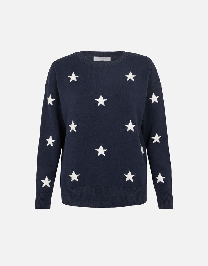 Star Crew Neck Jumper, Blue (NAVY), large
