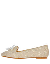 Flower Embroidered Sparkle Flat shoes, Natural (IVORY), large