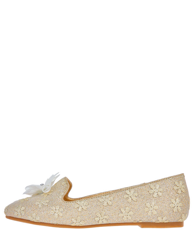Flower Embroidered Sparkle Flat shoes, Natural (IVORY), large