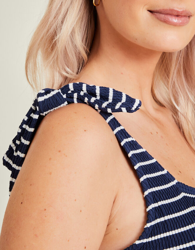 Tie Strap Stripe Swimsuit, Blue (NAVY), large