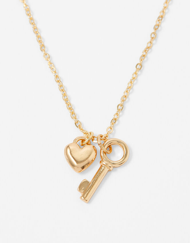 Heart and Key Pendant Necklace, , large