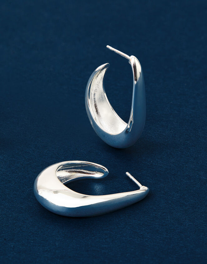 Sterling Silver-Plated Chunky Hoop Earrings, , large