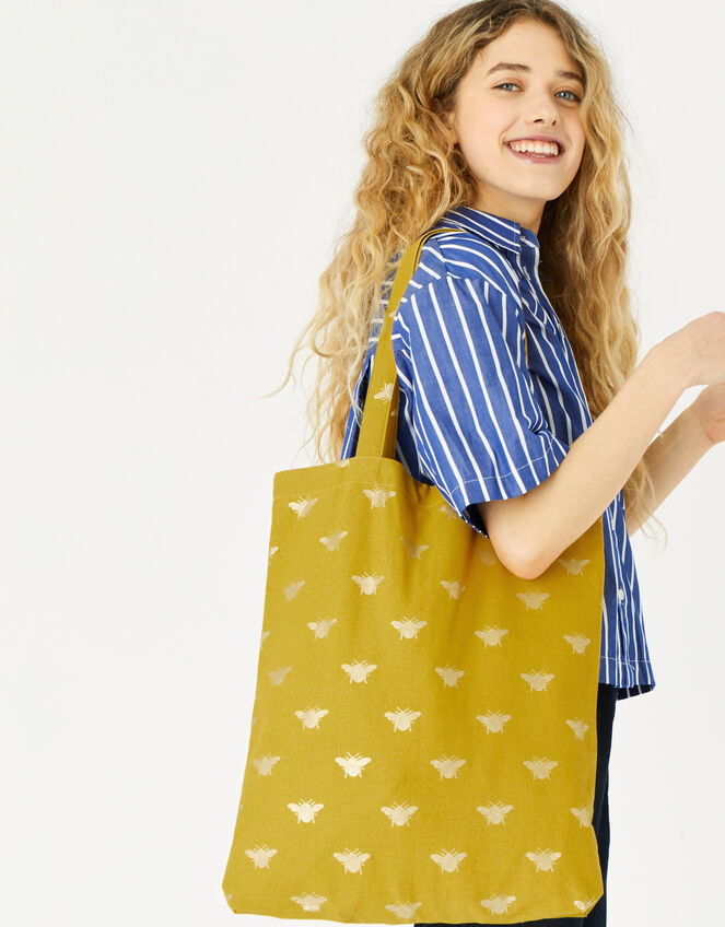 Novelty Foil Print Shopper Bag, Yellow (YELLOW), large