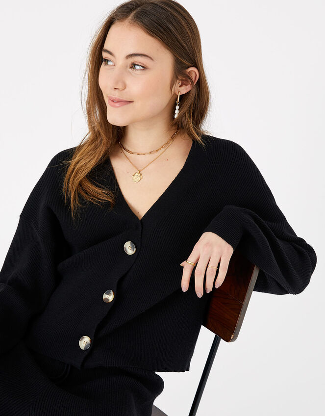 Ribbed Lounge Cardigan, Black (BLACK), large
