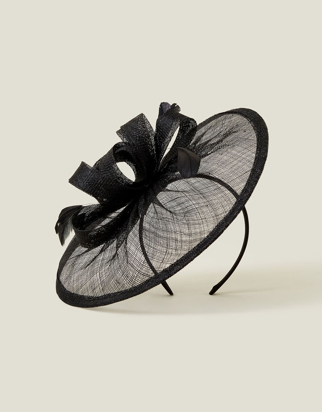Bow Disc Fascinator, Black (BLACK), large