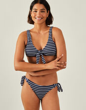 Crinkle Stripe Tie Bikini Bottom, Blue (NAVY), large