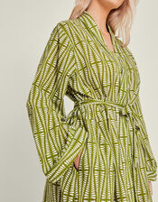 Block Print Cotton Dressing Gown, Green (GREEN), large