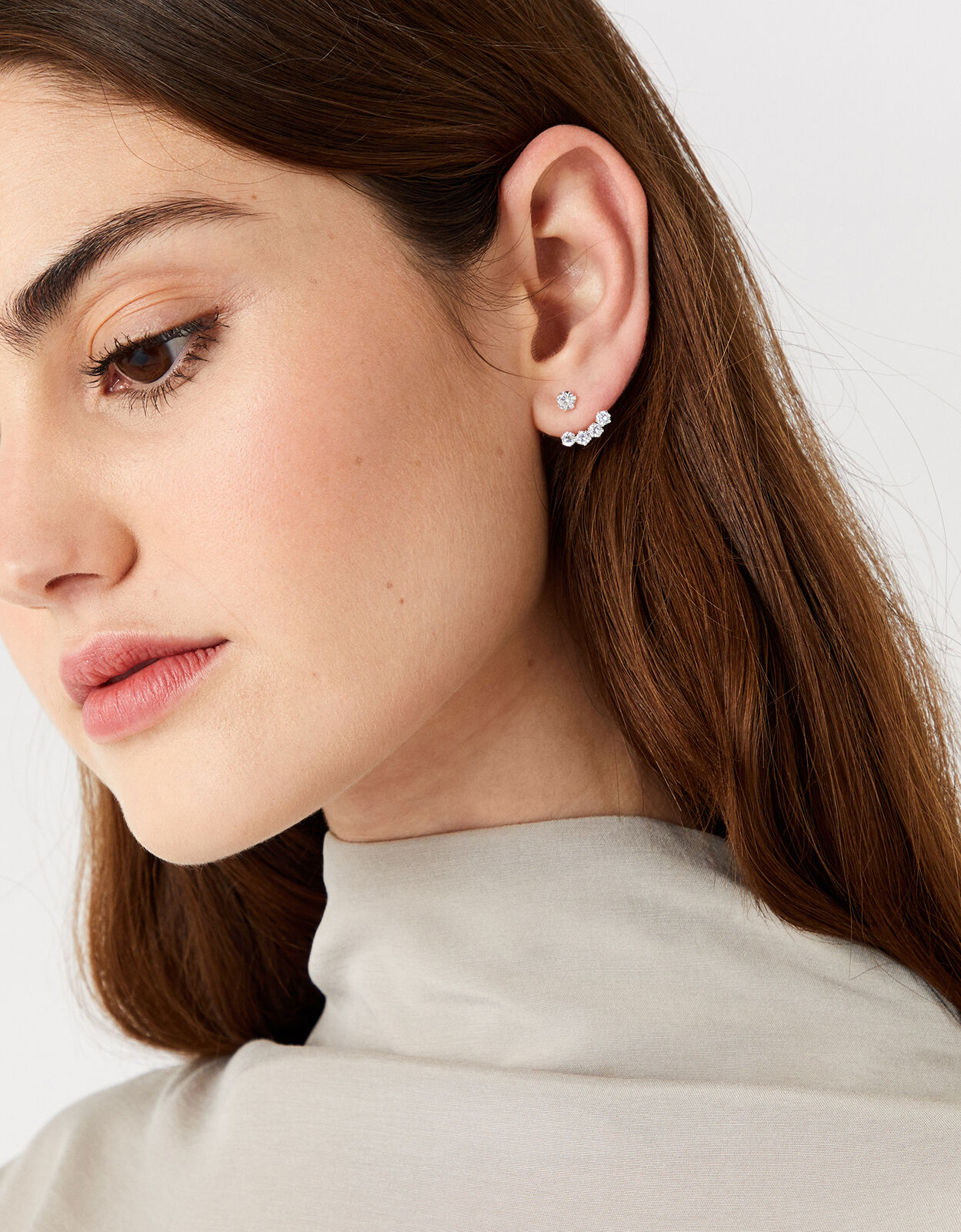 Gold Flower Ear Jacket Earrings - Crystal Encrusted Stud - Always Chic
